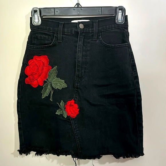 Black Denim Embroidered Skirt - Picture 1 of 3